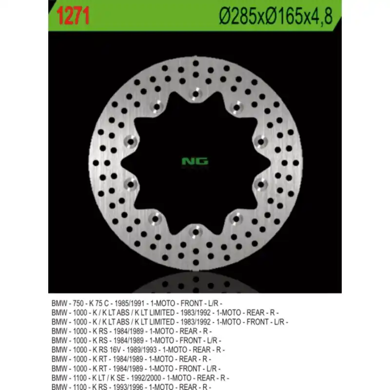 NG TARCZA HAMULCOWA PRZÓD BMW K 75C/RT/S ‘94- ‘96, PRZÓD/TYŁ K 100 ‘84- ‘93, K1100 ‘92- ‘00 (285X165X4,8) (10X5,5MM) Wybór klientów