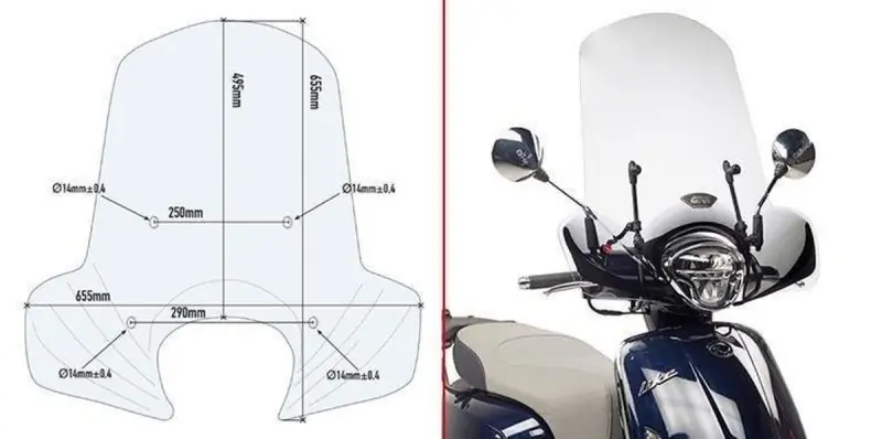 Promocja KAPPA SZYBA KYMCO LIKE 125 (17-18) PRZEZROCZYSTA 49,5 x 65,5 cm - POTRZEBNE MOCOWANIE A6109AK