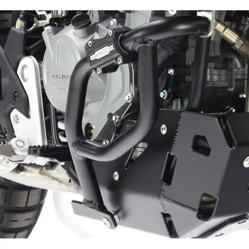 CROSSPRO GMOLE ALUMINIOWE DOLNE OSŁONY SILNIKA I CHŁODNIC CF MOTO 450 MT ‘24 KOLOR CZARNY (KOMPATYBILNE Z ORYGINALNĄ PŁYTĄ) Nie przegap