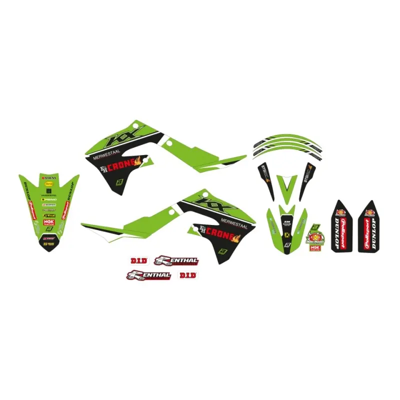 BLACKBIRD KOMPLET NAKLEJEK (OKLEIN) KAWASAKI KX 250F ‘21- ‘23, KX 450F ‘19- ‘24 REPLICA KAWASAKI RACING F&H 22 KOLOR ZIELONY C Bezpieczne zakupy